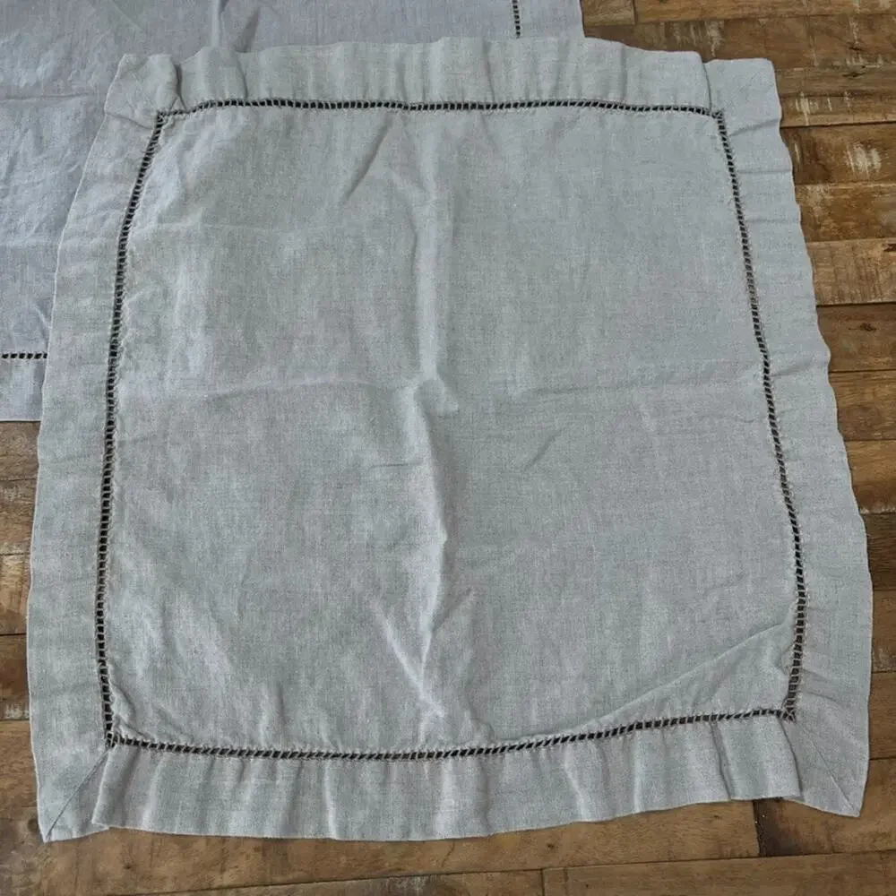 Pottery Barn Classic Belgian Flax Linen Hemstitch Napkins 22×22 Set of 3